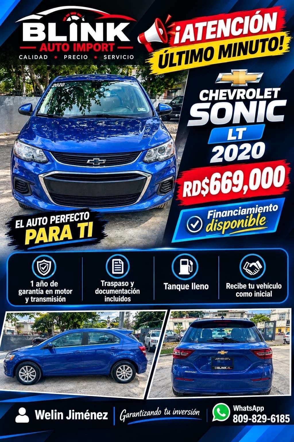 2020 Chevrolet Sonic usado en venta por Welin Jimenez