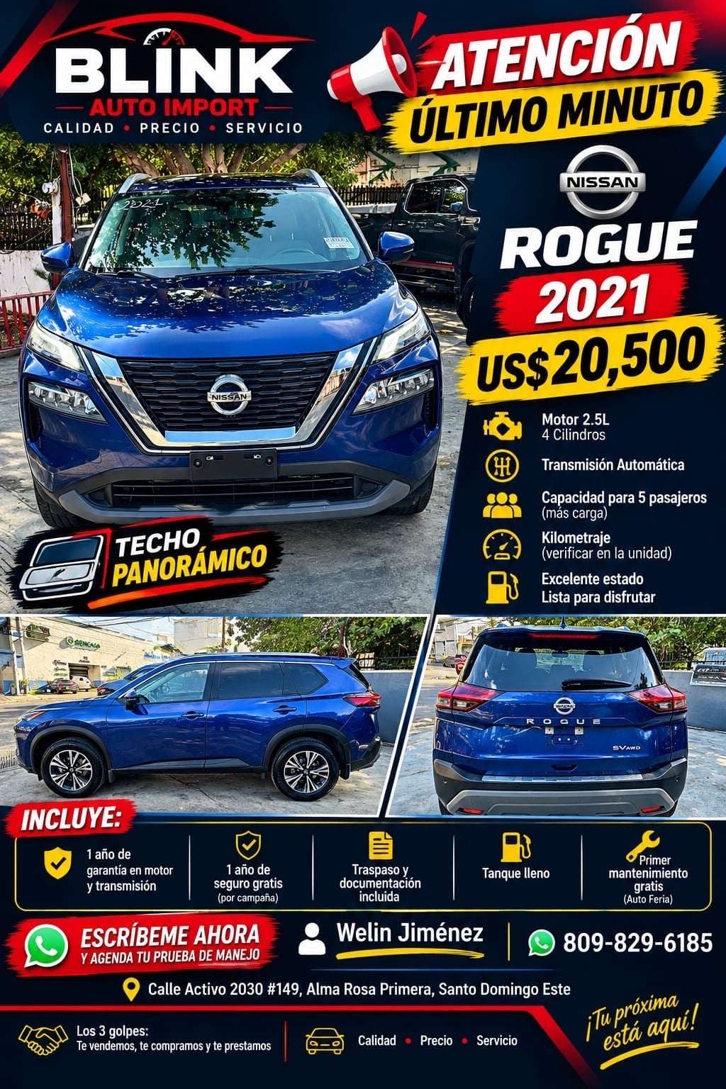 2021 Nissan Rogue SV FULL usado en venta por Welin Jimenez