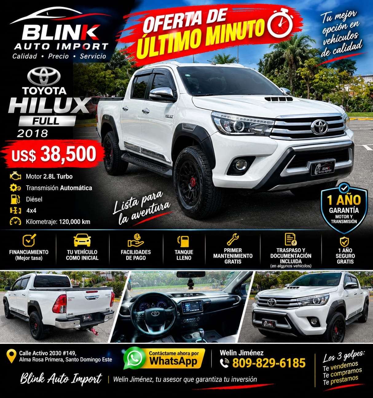 2018 Toyota Hilux Limited usado en venta por Welin Jimenez
